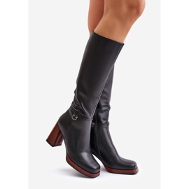 S.Barski Skórzane Eleganckie Kozaki Na Słupku Ocieplane D&A JC42-39 Czarne 1