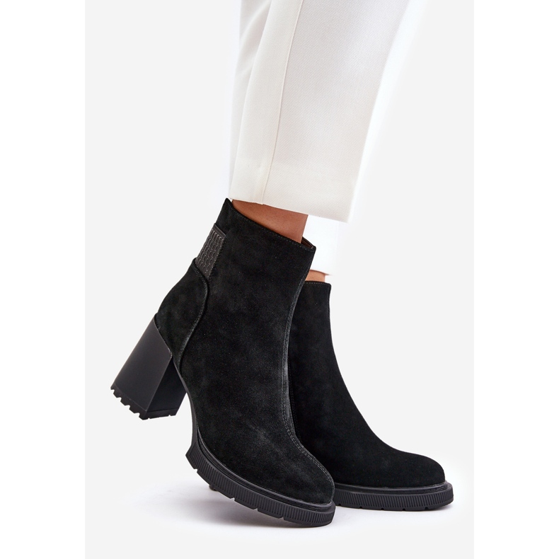 S.Barski Zamszowe Botki Na Słupku Ocieplane D&A CR42-106 Czarne 1