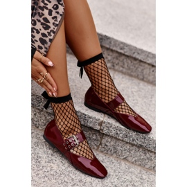 Ideal Shoes Lakierowane Baleriny Z Paskiem Bordowe czerwone 3
