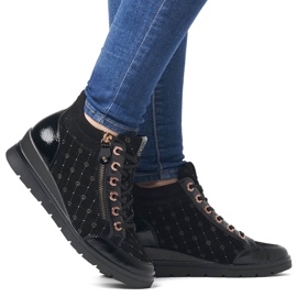 Rieker Skórzane botki damskie logowane lakierowane Remonte R0773-04 czarne 1