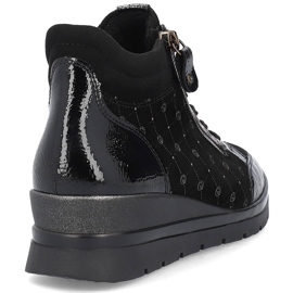 Rieker Skórzane botki damskie logowane lakierowane Remonte R0773-04 czarne 2