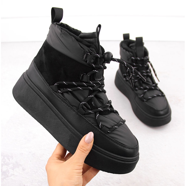 Śniegowce damskie botki na platformie czarne Potocki 72302 1