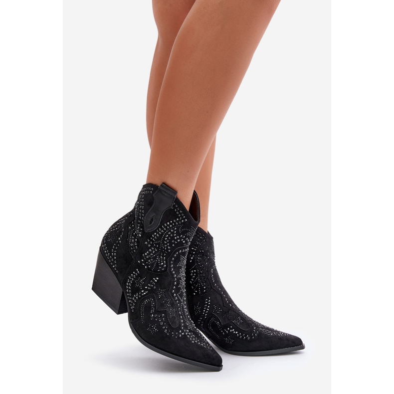 Zdobione Botki Kowbojki Na Obcasie Czarne Kaivina 1