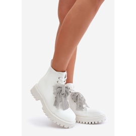 Botki Damskie Z Kokardą Białe Ocenttia 1