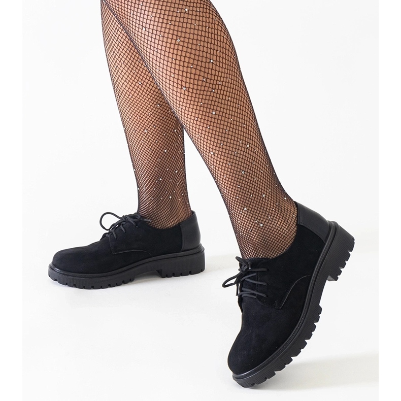 Czarne casualowe sznurowane półbuty z eko-zamszu Kalila 1