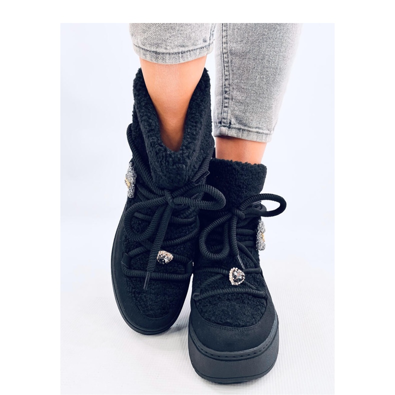 Botki śniegowce z barankiem  Black czarne 2