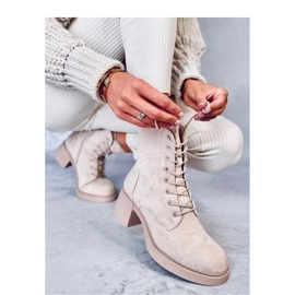 Botki sznurowane na obcasie Beige beżowy 1