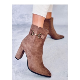 Botki na obcasie zamszowe  Khaki brązowe 1