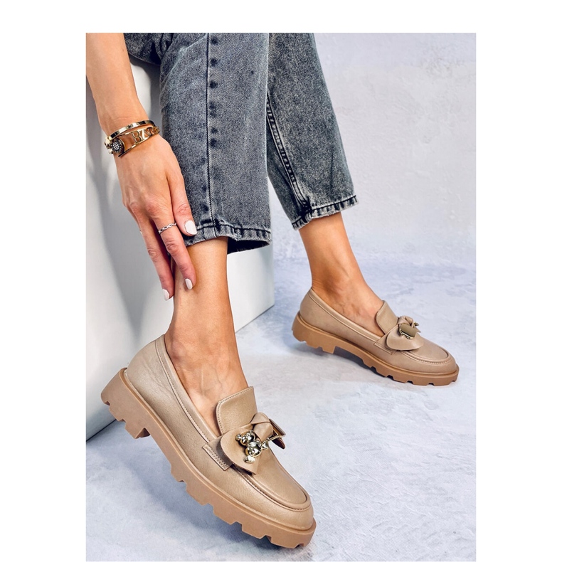 Mokasyny ze złotym misiem Khaki brązowe 1