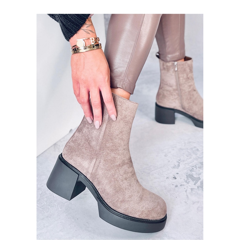 Botki na stabilnym obcasie Khaki brązowe 1