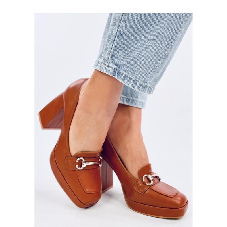 Mokasyny na obcasie Camel brązowe 1