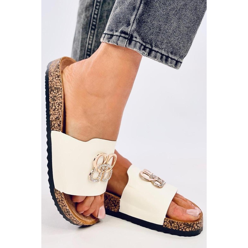 Klapki korkowe z cyrkoniami White białe 1