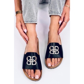 Klapki korkowe z cyrkoniami Black czarne 1