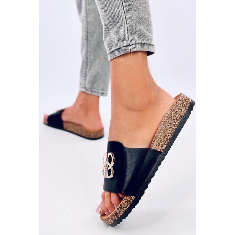 Klapki korkowe z cyrkoniami Black czarne 2