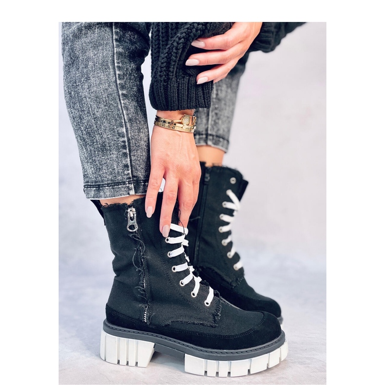 Botki płócienne na protektorze Vaugh Black - Inello czarne 2