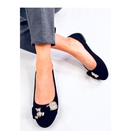 Baleriny zamszowe z misiem Black czarne 1