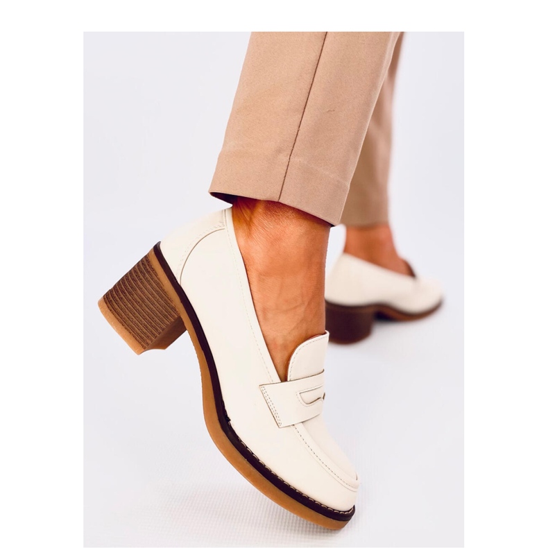 Mokasyny na obcasie Beige beżowy 1