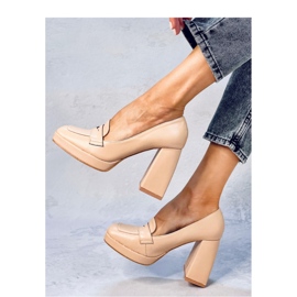 Mokasyny na obcasie Entee Nude - Inello beżowy 2