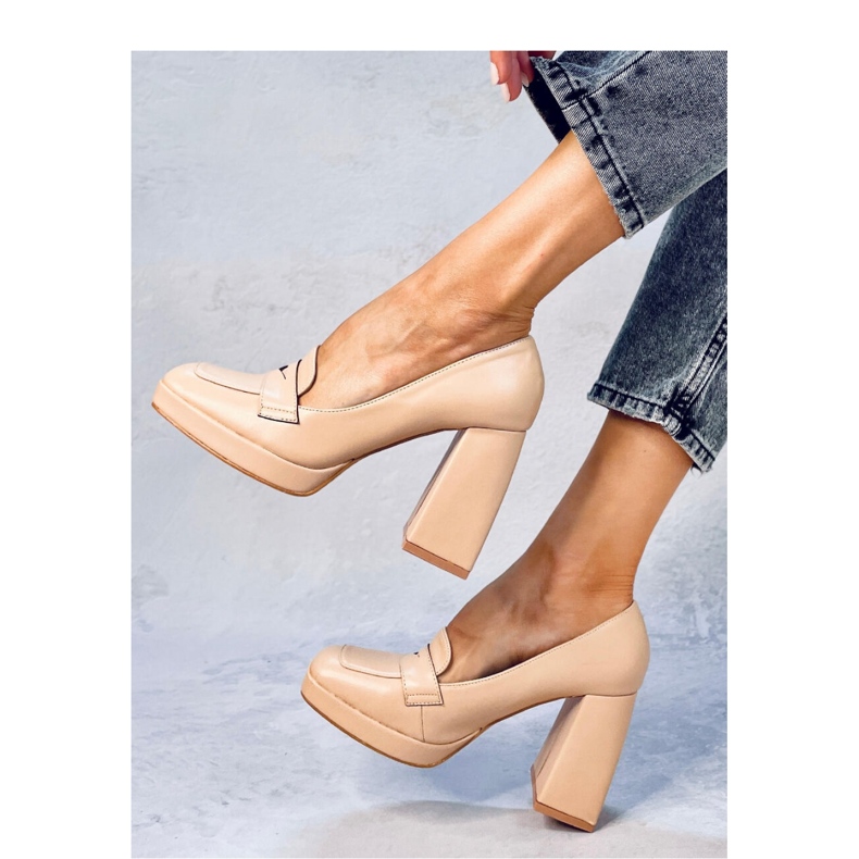 Mokasyny na obcasie Entee Nude - Inello beżowy 2