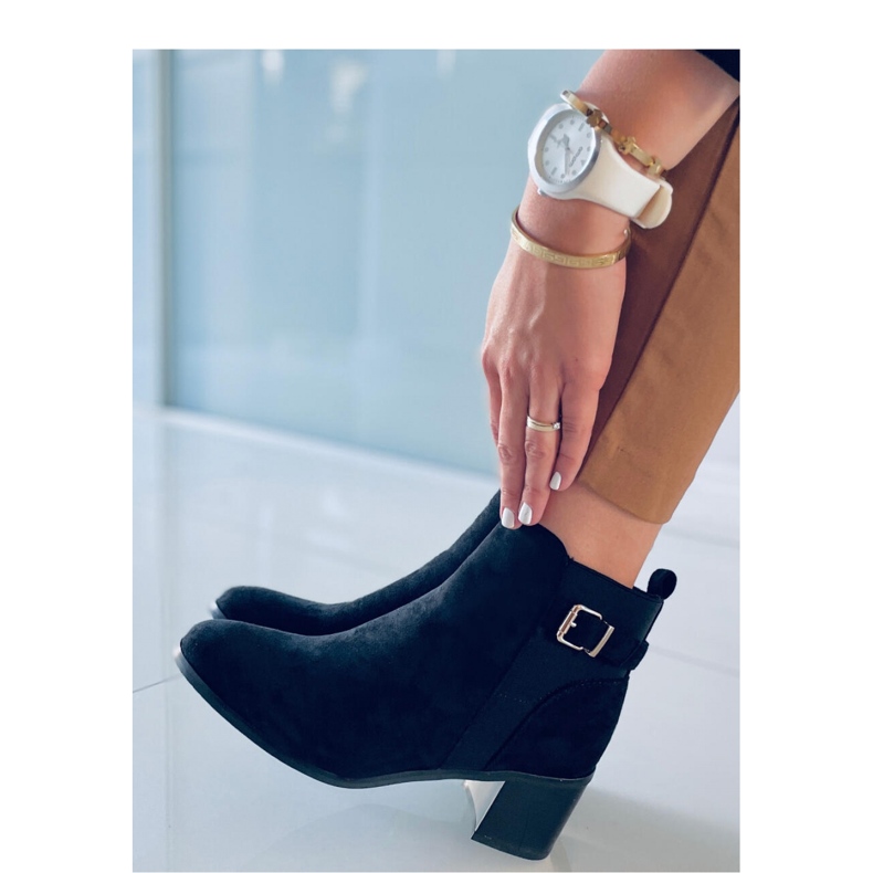 Botki na obcasie Cyndi Black Suede - Inello czarne 2