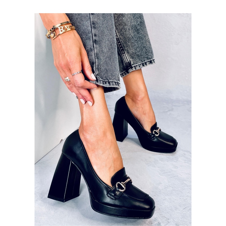 Mokasyny na obcasie Albers Black - Inello czarne 2