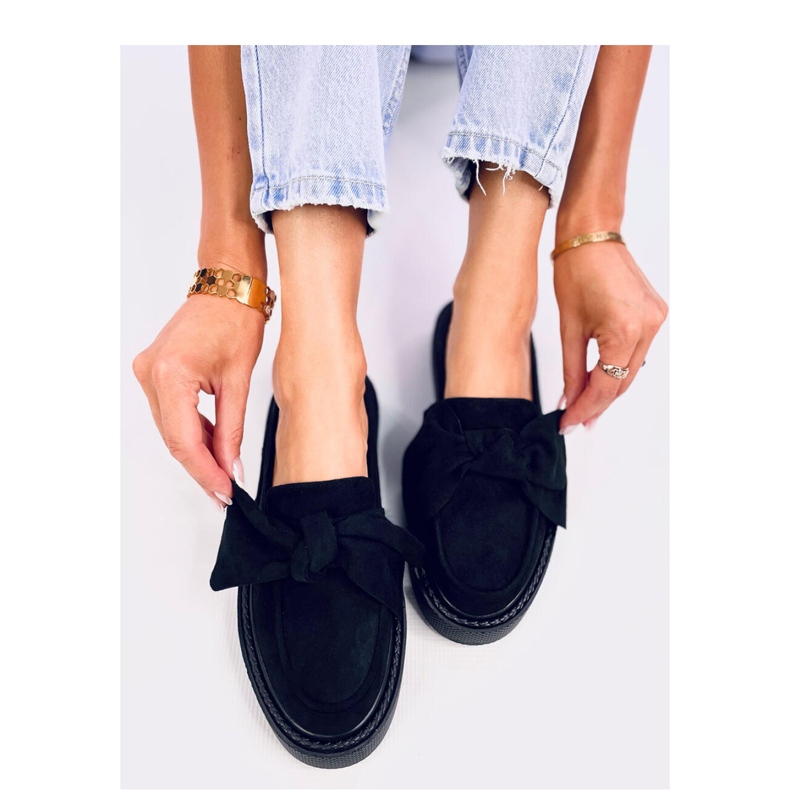 Mokasyny zamszowe z kokardą Tempelton Black - Inello czarne 2