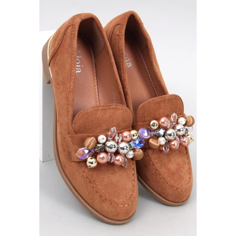 Mokasyny z kamieniami Anselme Camel - Inello brązowe 1