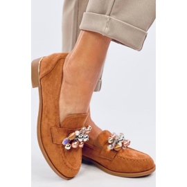 Mokasyny z kamieniami Anselme Camel - Inello brązowe 2