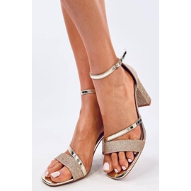 Sandałki na obcasie wizytowe Paolis Gold - Inello żółte 1