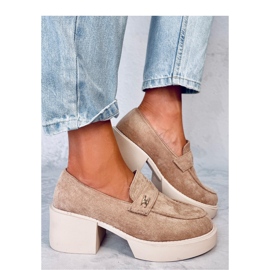 Mokasyny na obcasie Coniff Khaki - Inello beżowy 1