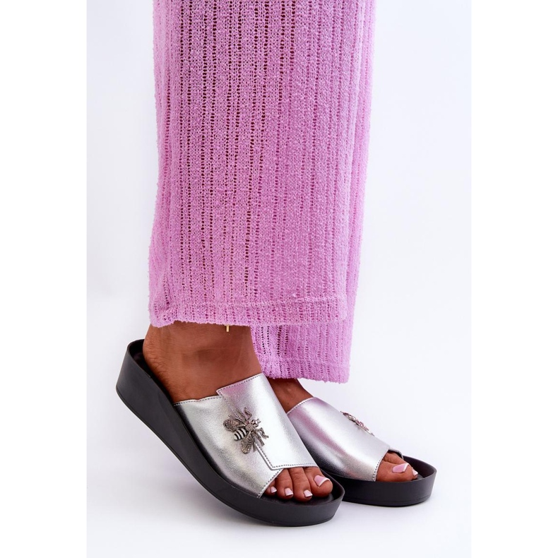 Klapki na platformie S.Barski Silver szare 1