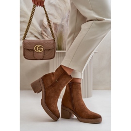 Botki damskie na stabilnym obcasie brązowe 1