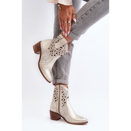 Botki damskie z ażurową cholewką Zazoo złoty 2