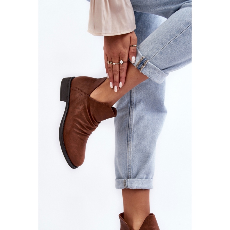 Botki damskie z marszczeniem Brown brązowe 2