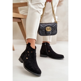 Botki damskie z ażurową cholewką S.Barski Black czarne 1