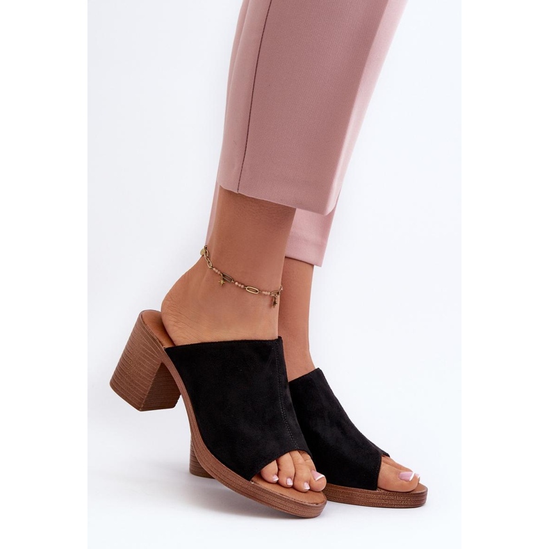 Eleganckie klapki na słupku Black czarne 1