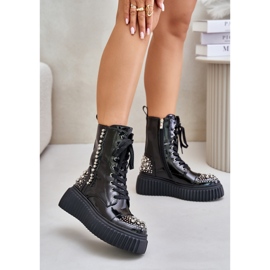 S.Barski Lakierowane botki na platformie ze zdobieniem Black czarne 1