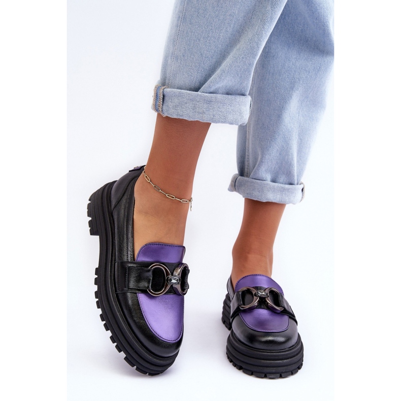 Loafersy damskie na masywnej platformie Black/Violet czarne 1