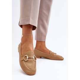 Mokasyny damskie na płaskim obcasie Camel brązowe 1