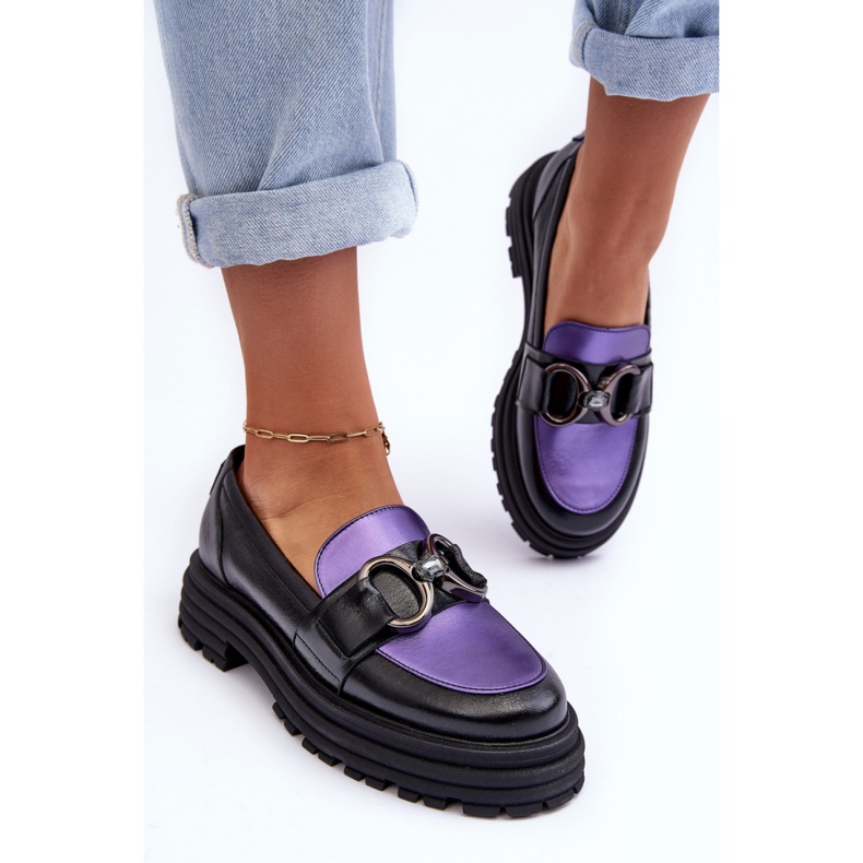 Loafersy damskie na masywnej platformie Black/Violet czarne 2