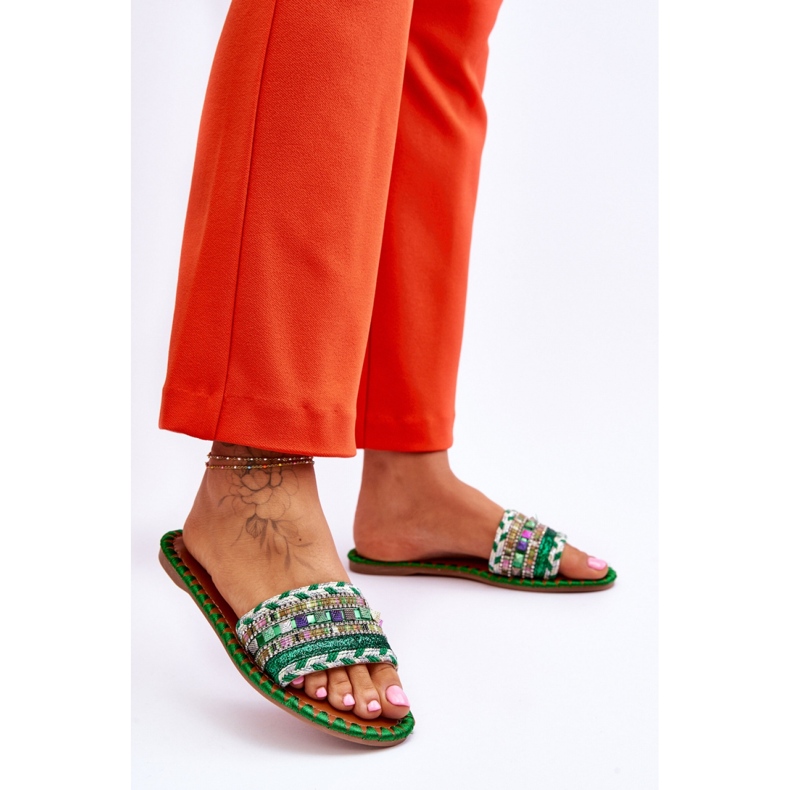 Klapki ze zdobieniami Green zielone 2