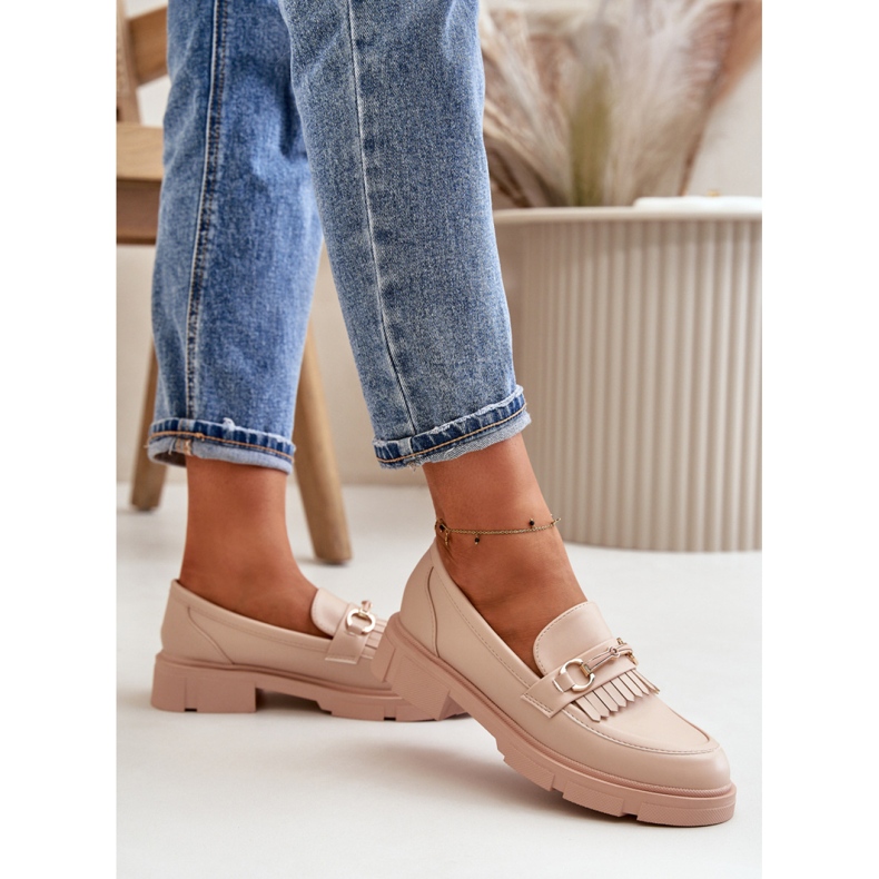 Mokasyny damskie z ozdobą Beige beżowy 1