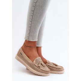 Ażurowe mokasyny damskie Gold złoty 1