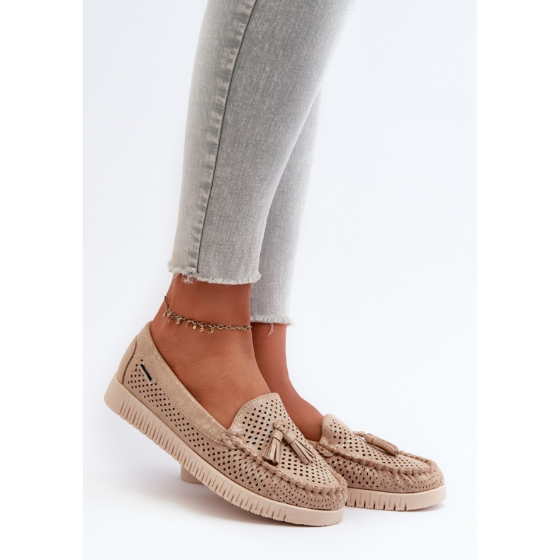 Ażurowe mokasyny damskie Gold złoty 1