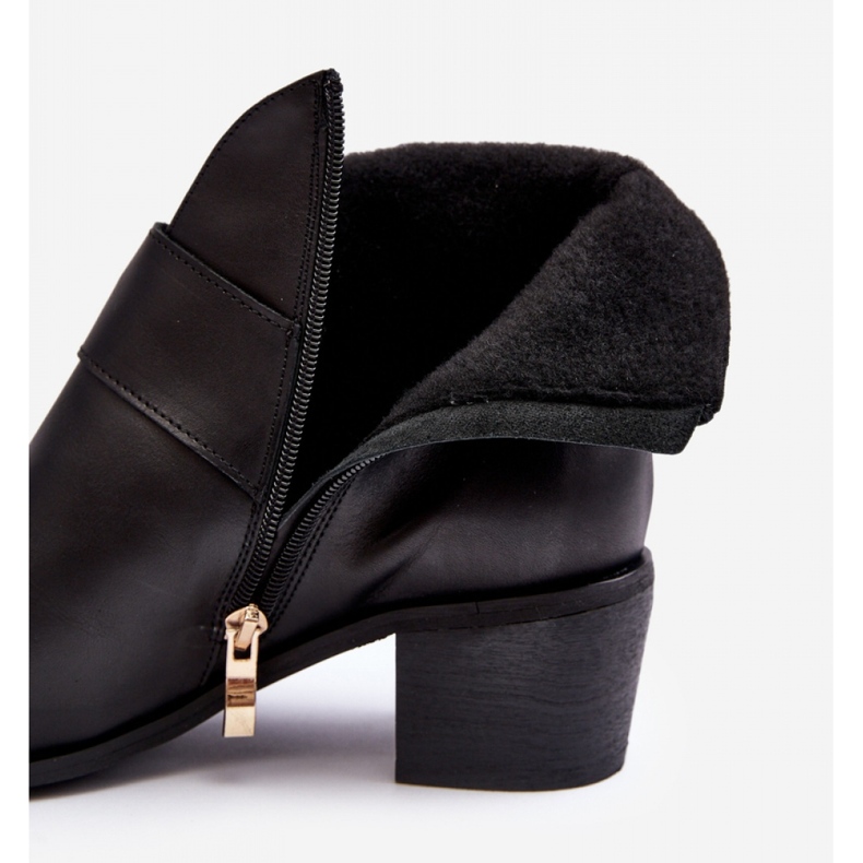 Botki damskie na niskim słupku Black czarne 2