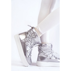 Śniegowce damskie na platformie sznurowane Silver szare 1