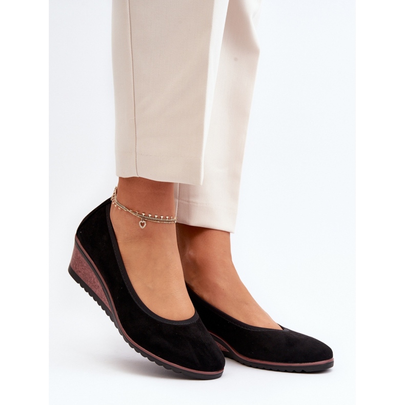 Damskie półbuty na koturnie Black czarne 1