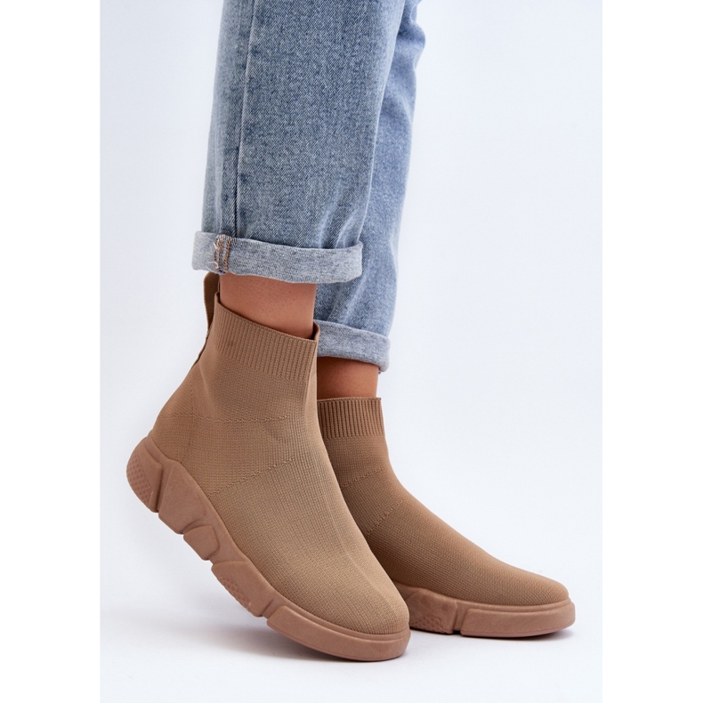 Buty Sportowe Ze Skarpetą Beige brązowe 1