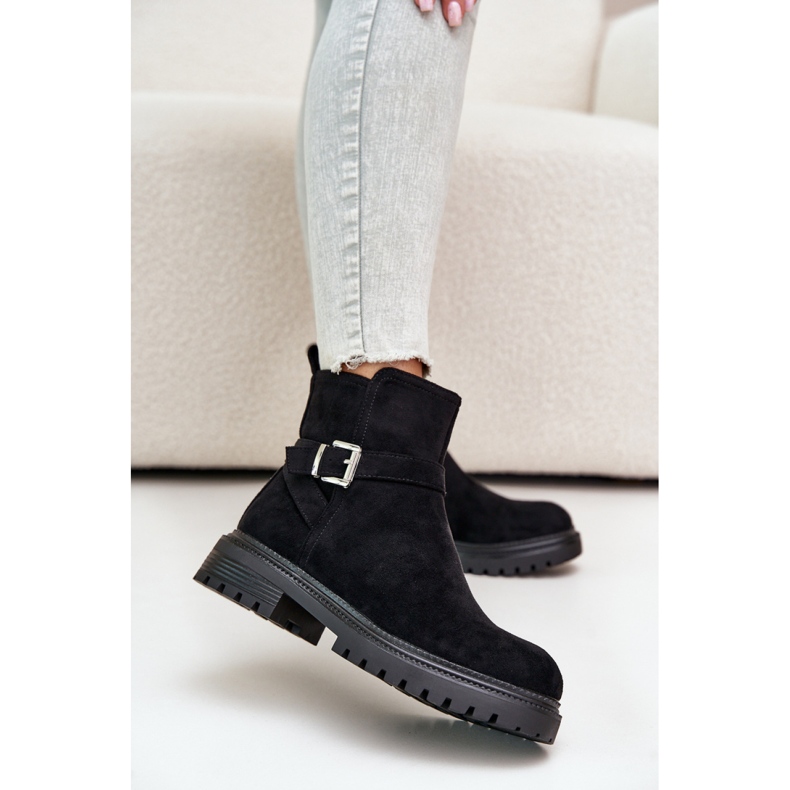 Ocieplane botki damskie z klamrą Black czarne 1