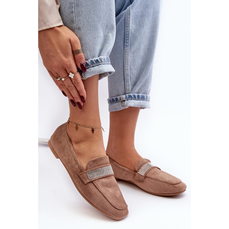 Mokasyny damskie z cyrkoniami Brown brązowe 1